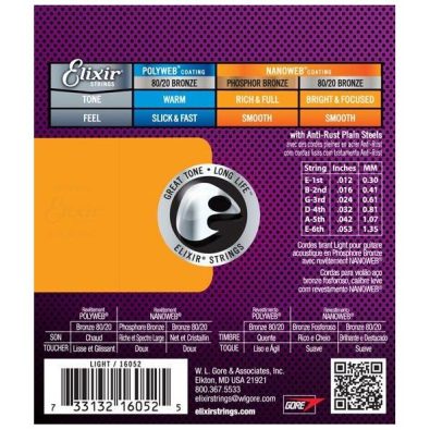 Elixir 16052 Strings Phosphor Bronze Acoustic Guitar Strings