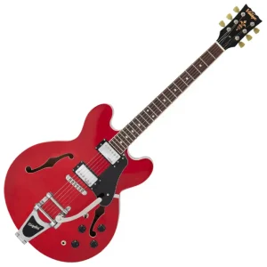 Vintage VSA500B ReIssued Semi-Acoustic Guitar with Bigsby (Cherry Red)