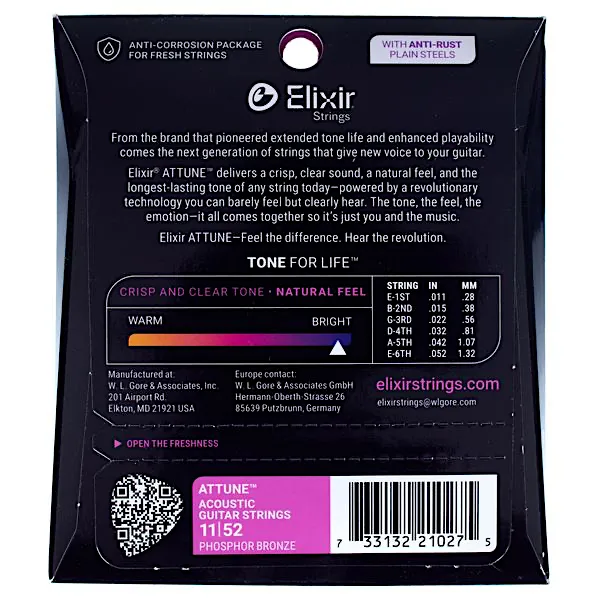 Elixir Attune 11-52 Phosphor Bronze Acoustic Guitar Strings