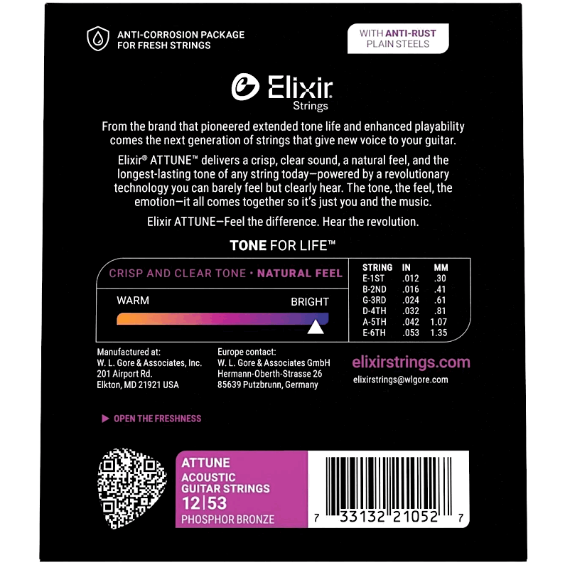 Elixir Attune Phosphor Bronze 12-53 Acoustic Guitar Strings 21052
