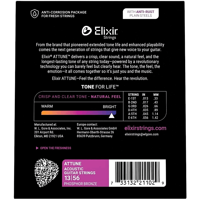 Elixir Attune Phosphor Bronze 13-56 Acoustic Guitars Strings Medium Gauge