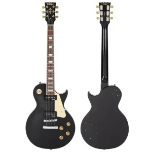 Vintage V100PBK ReIssued Electric Guitar – Boulevard Black Front and Back