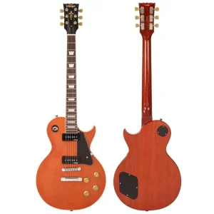 Vintage V100PMH ReIssued Electric Guitar – Natural Mahogany Front and Back
